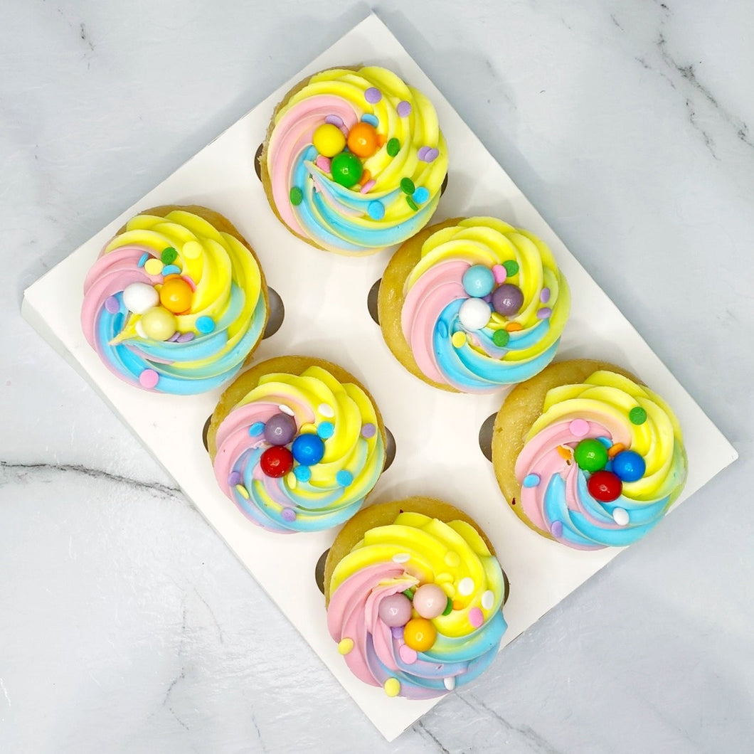 Bubblegum Pastel Rainbow Cupcakes (6 Pack)