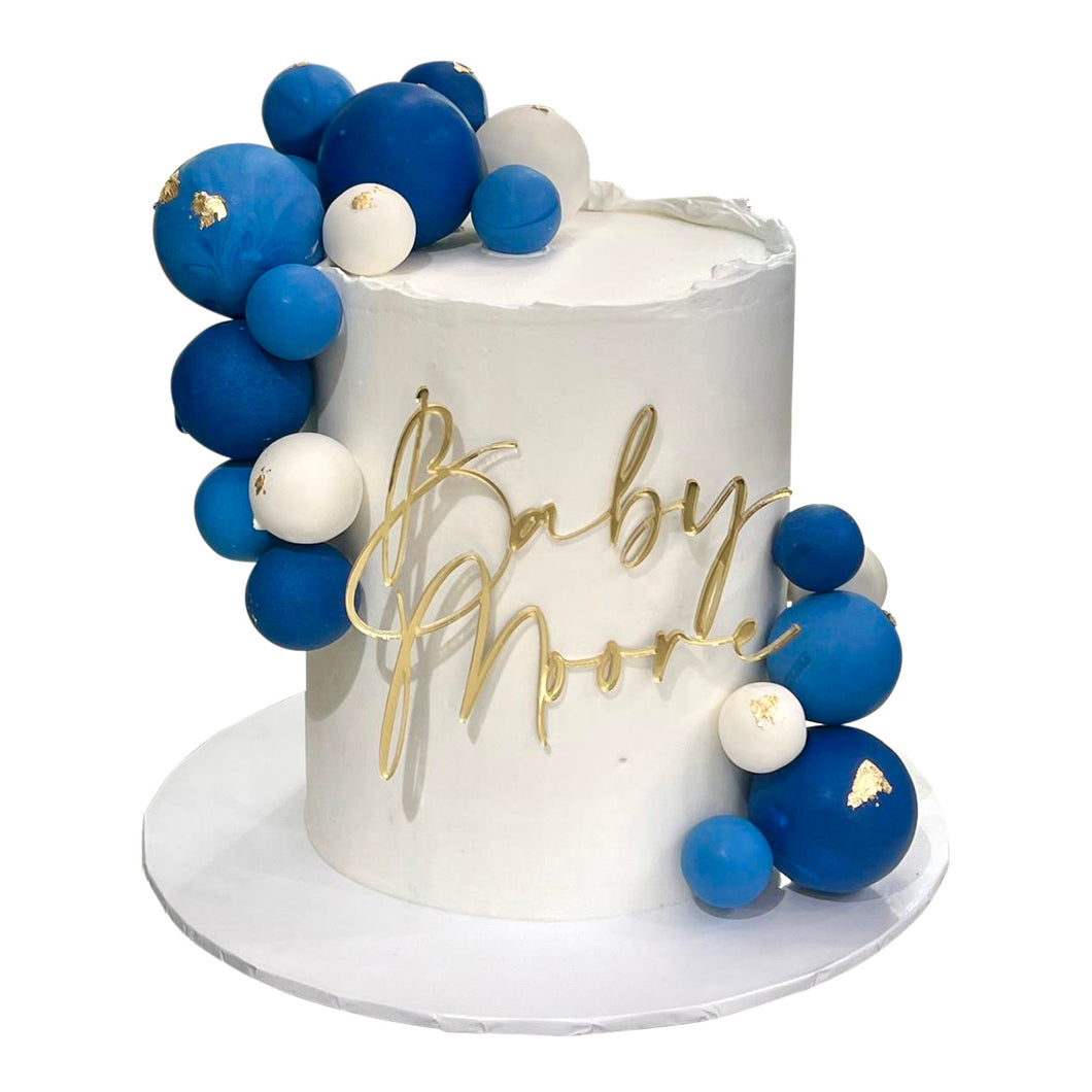 White & Blue Baubles Cake