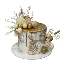 Load image into Gallery viewer, White &amp; Gold Stencyl Theme Cake
