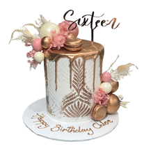 Load image into Gallery viewer, Floral &amp; Stencil Themed Cake
