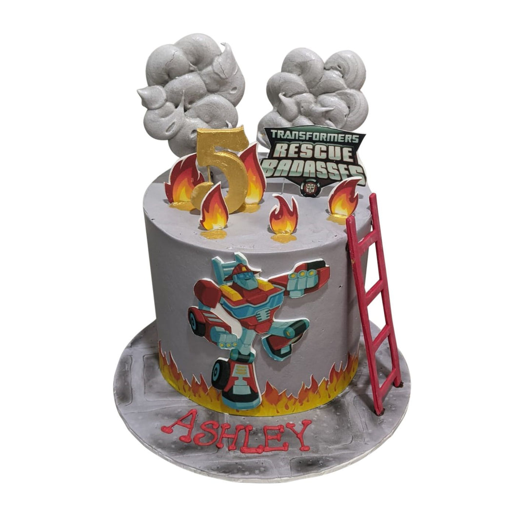 Transformer Fireman Themed Tall Cake
