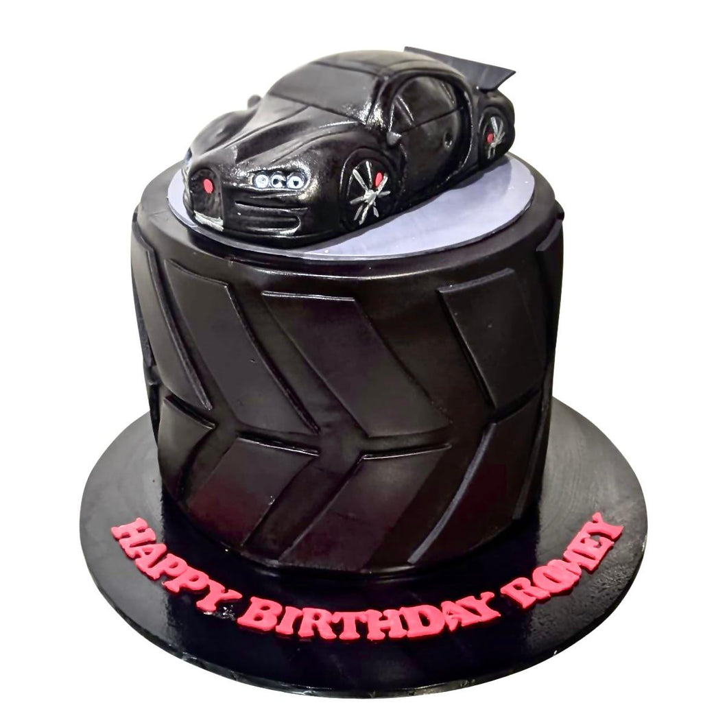 Wheel & Car Tall Cake